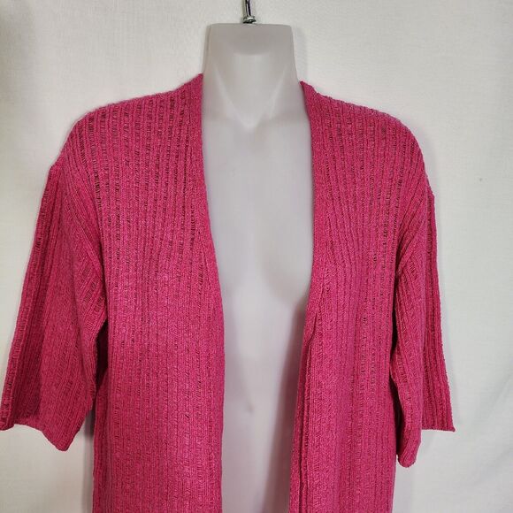 Chico's Womens Cardigan Sweater Size 0 Small Pink Elbow Sleeve Knit Ribbed Open - Picture 3 of 9